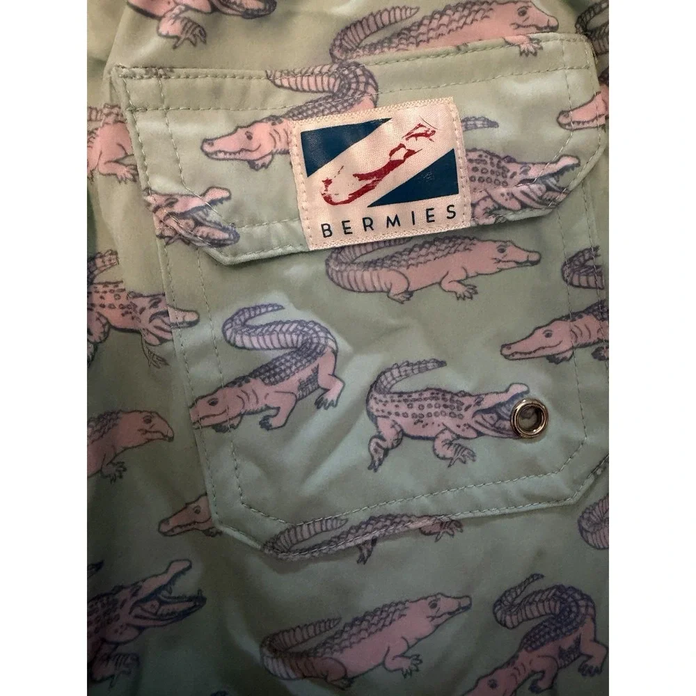 Bermies Boys Swim Suit Trunks Youth Size 10 Mint Green with Alligator‎ Print